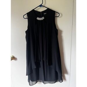 SLNY Black Chiffon High Low Pearl Neck Sleeveless Cocktail Dress Womens 8
